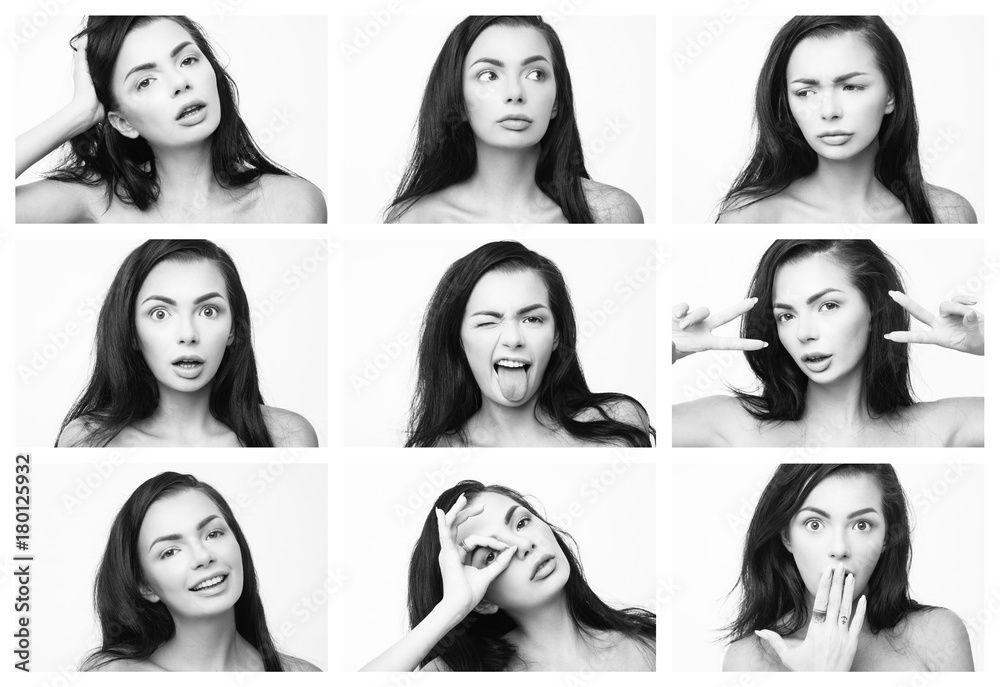 Portrait of emotional woman. Collage	