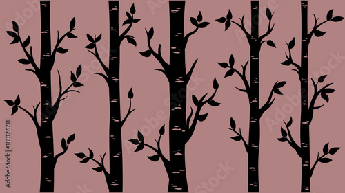 Birch Grove background. Vector birch or aspen trees with leaves. Pattern suitable for laser cutting or print.