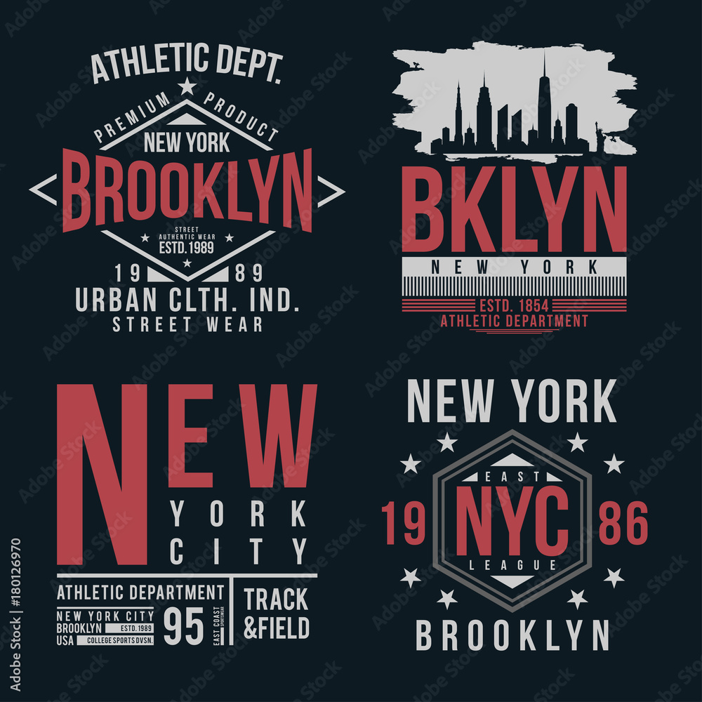 New York, Brooklyn typography for t-shirt print. Vintage badge set for t shirt print