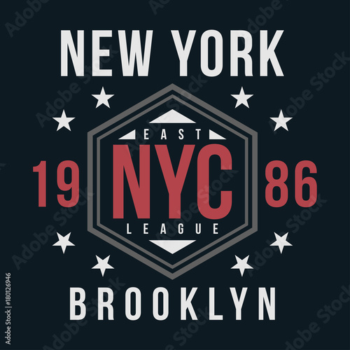 New York, Brooklyn typography for t-shirt print. Vintage badge for t shirt print. Varsity style