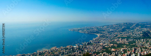 Aerial panoramic view to Jounieh city and bay, Lebanon photo