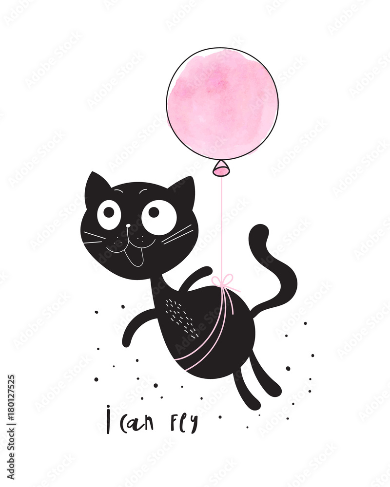 Plakat Śmieszny kot z balonem