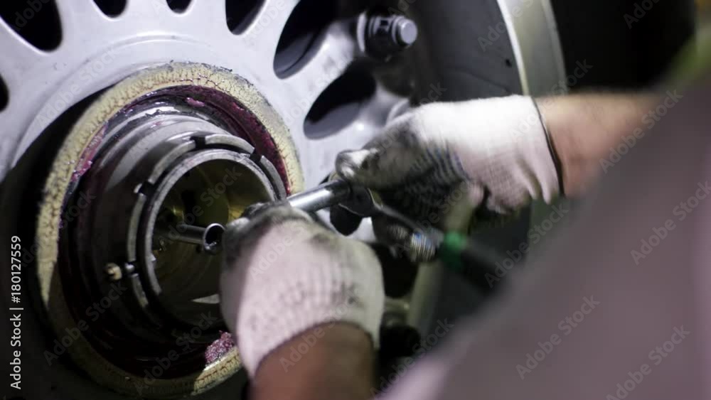 Aircraft Brake Repair. Close Up Of Airplane Wheel And Shaft. Huge ...