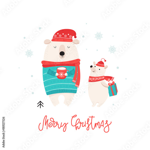 Christmas greeting card with polar bears