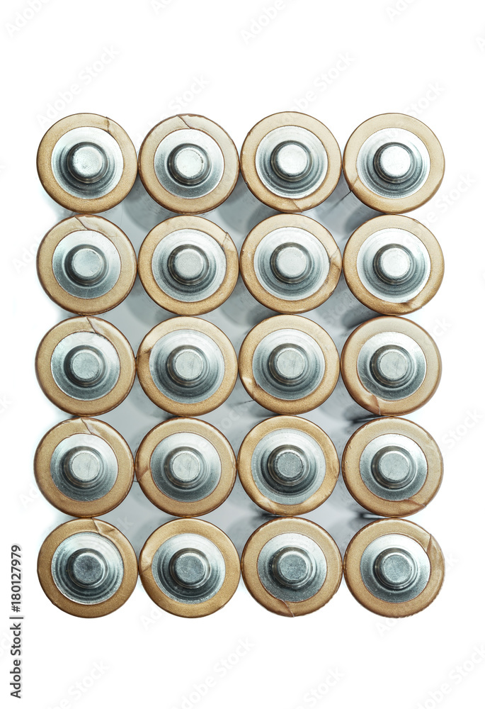 Top view of AA batteries extreme macro isolated on white Top view of AA batteries extreme macro isolated on white