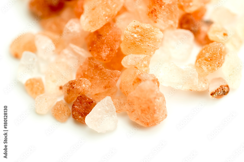Extreme macro closeup of pink Himalayan Salt isolated in studio Extreme macro closeup of pink Himalayan Salt isolated in studio