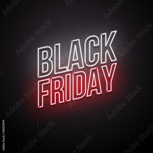 Black Friday background. Neon sign. Vector illustration.