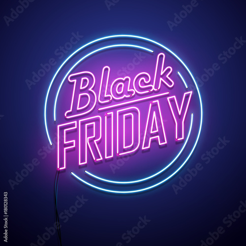 Black Friday background. Neon sign. Vector illustration.