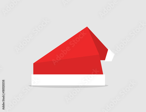Set red Santa Hat. Origami design. Vector icon