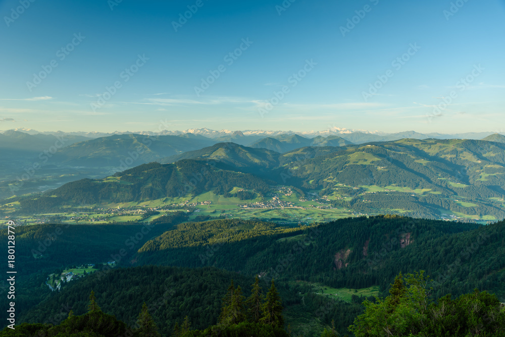 View from Gruttenhuette, an alpine hut on Wilder Kaiser mountains, Going, Tyrol, Austria -  Hiking in the Alps of Europe