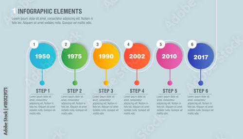 Colorful bright business infographics, diagram with 6 segments with text. Vector illustration business template