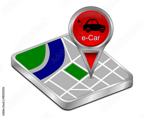 Map pointer with e-Car - 3D illustration
