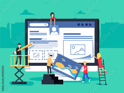 small people character decorated web business technology. vector concept illustration flat design