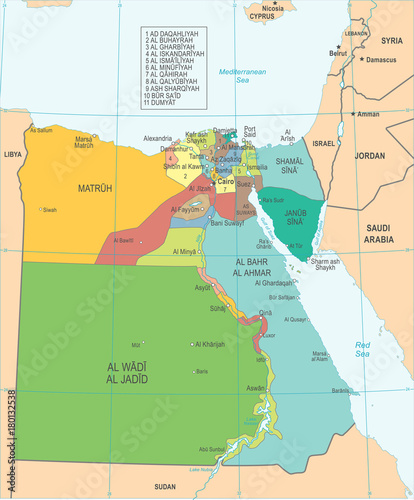 Vászonkép Egypt Map - Detaild Vector Illustration