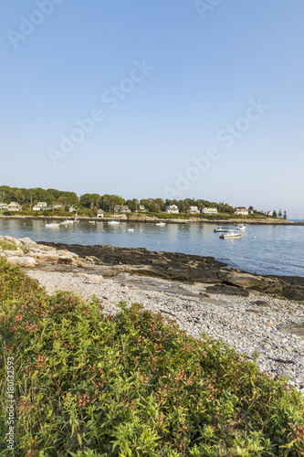 scenic coast with boats and wooden houses in Bristol