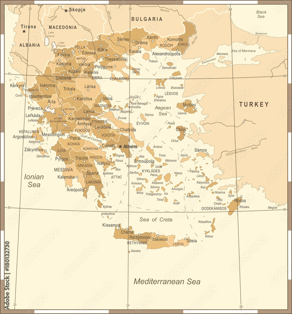 Greece Map - Vintage Detailed Vector Illustration