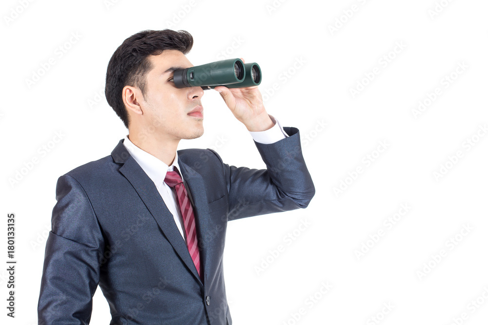 Portrait of businessman holding binocular. isolated on white background. Portrait of businessman holding binocular. isolated on white background.