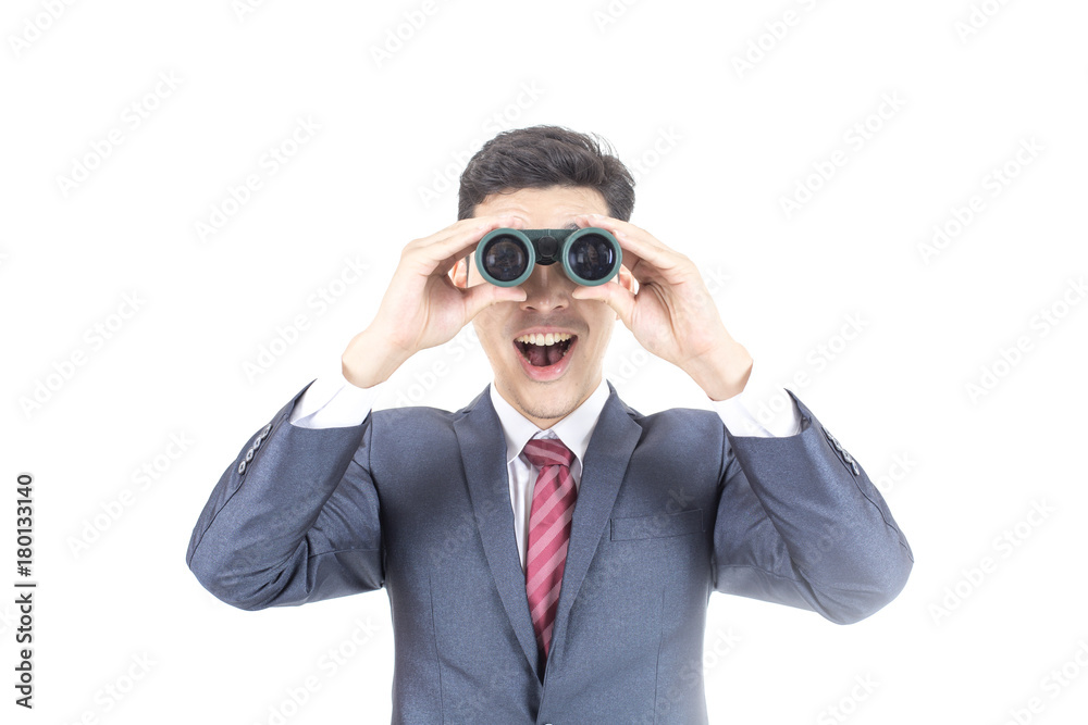 Portrait of businessman holding binocular. isolated on white background. Portrait of businessman holding binocular. isolated on white background.