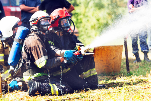 Lviv. Ukraine, August 31, 2017. Firefighters carry out training in oxygen vehicles