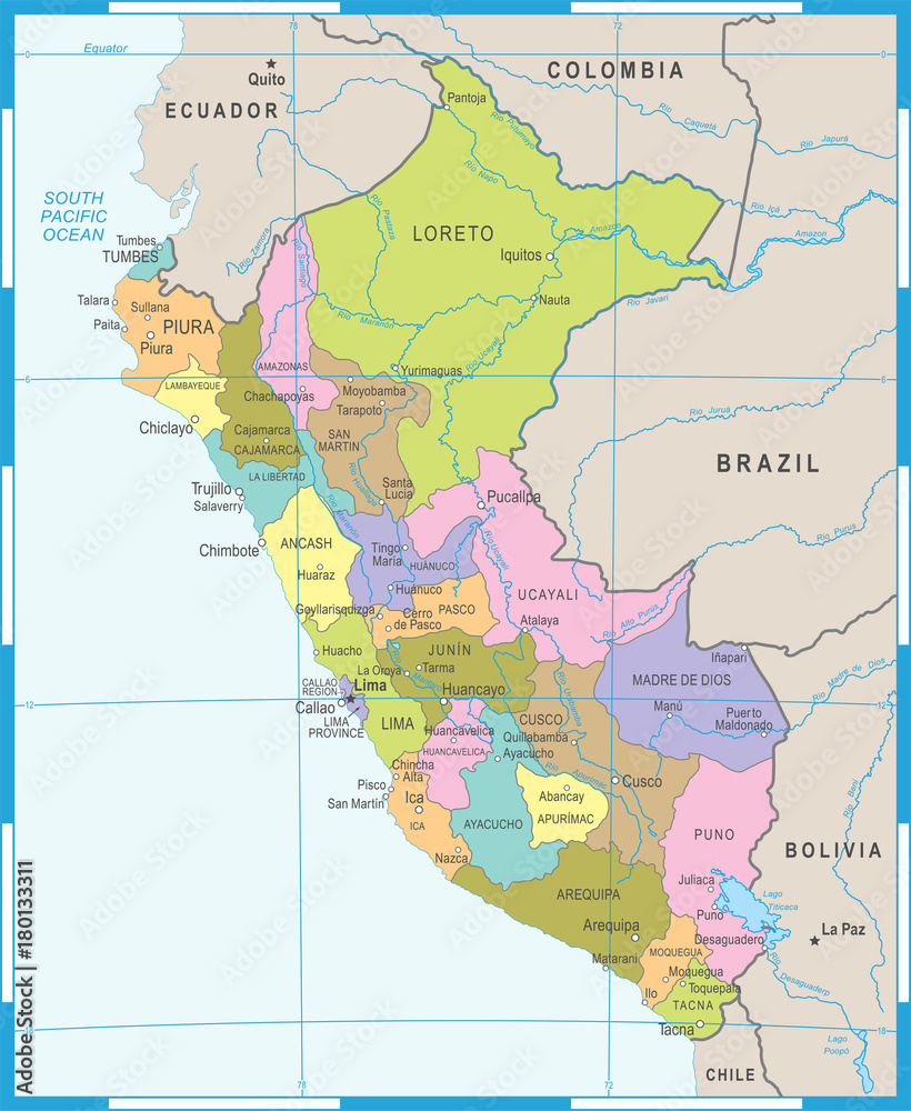 Obraz premium Peru Map - Detailed Vector Illustration