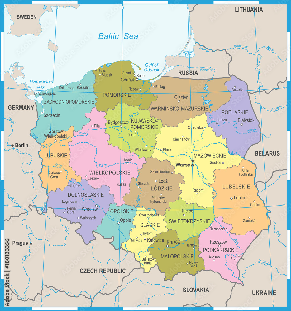 Obraz premium Mapa Polski - Szczegółowa ilustracja wektorowa