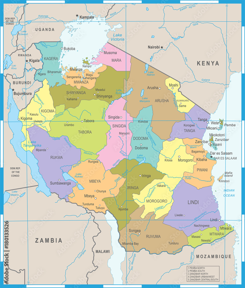 Tanzania Map - Detailed Vector Illustration