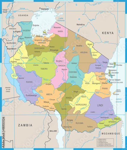 Fototapeta Naklejka Na Ścianę i Meble -  Tanzania Map - Detailed Vector Illustration