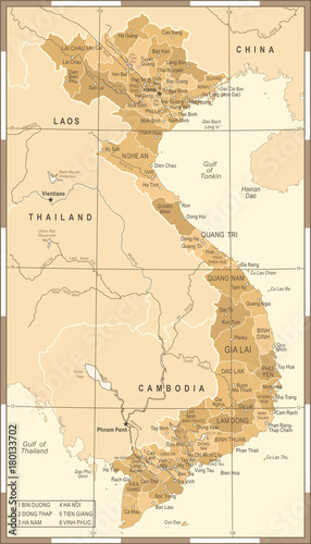 Vietnam Map - Vintage Vector Illustration