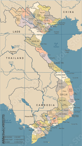 Vietnam Map - Vintage Vector Illustration