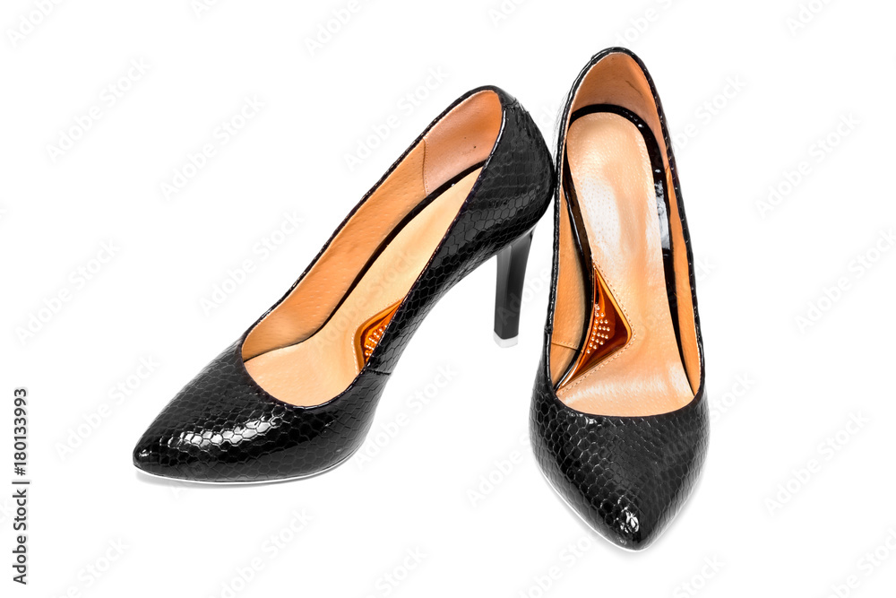 Black evening women's shoes with high heels isolated Black evening women's shoes with high heels isolated