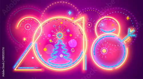 Colorful New Year line numera, Colorful neon 2018.