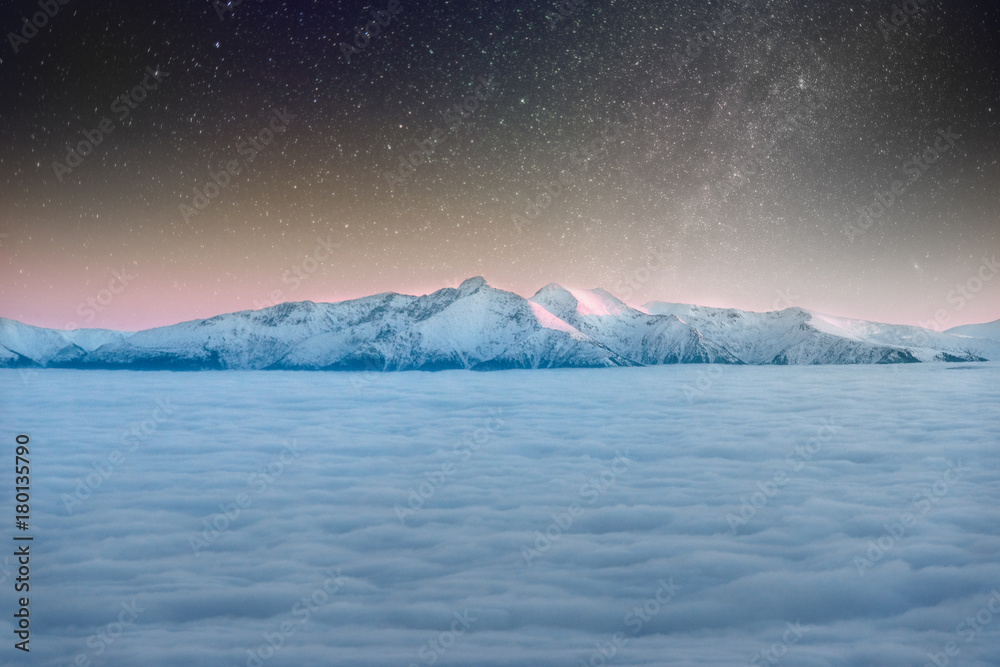 Night frame, Milky way star, Mountain range in winter