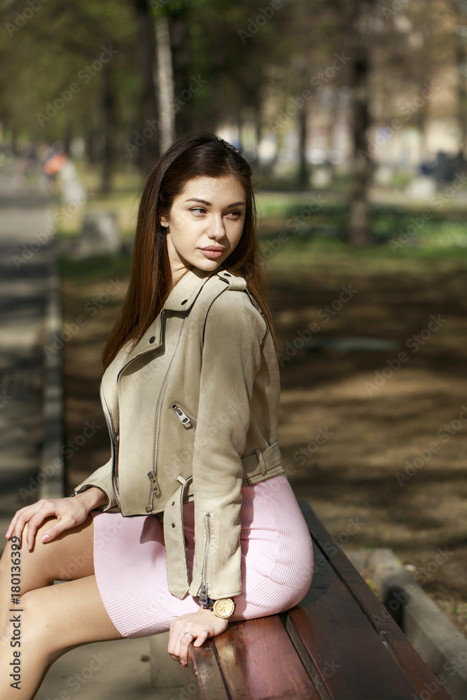 Fototapeta premium Portrait full length of young beautiful woman