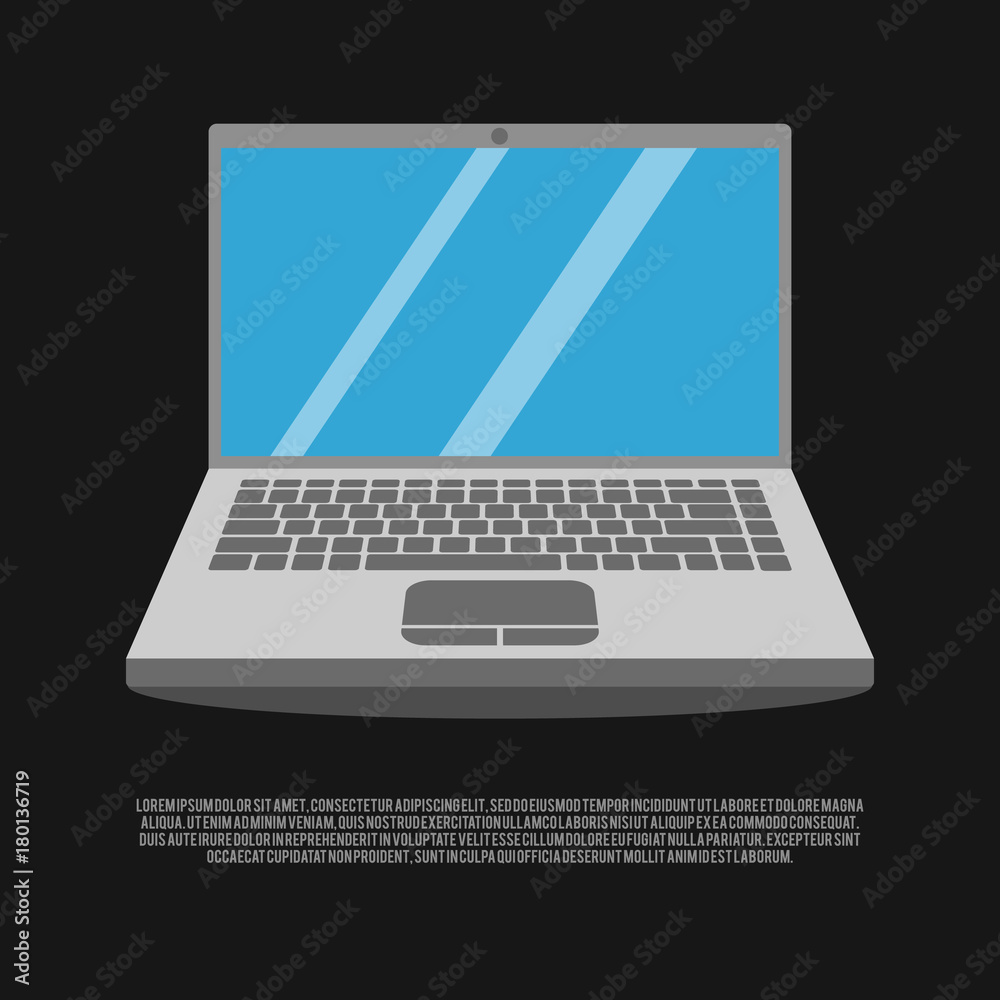 Laptop Computer Flat. Open Cartoon Notebook with Blank Display. Vector illustration on black Laptop Computer Flat. Open Cartoon Notebook with Blank Display. Vector illustration on black