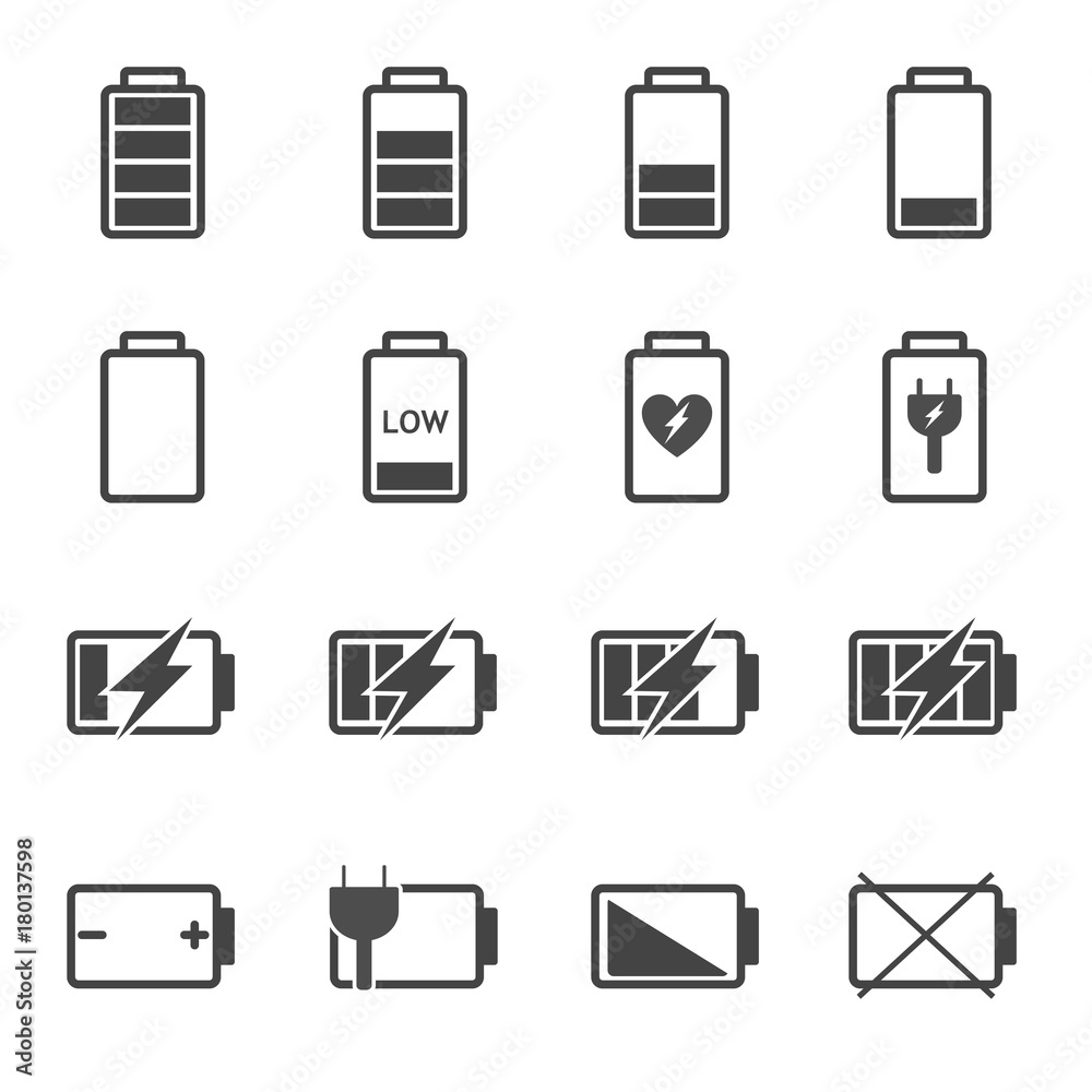 Battery icon vector set. Power and Fuel concept Battery icon vector set. Power and Fuel concept