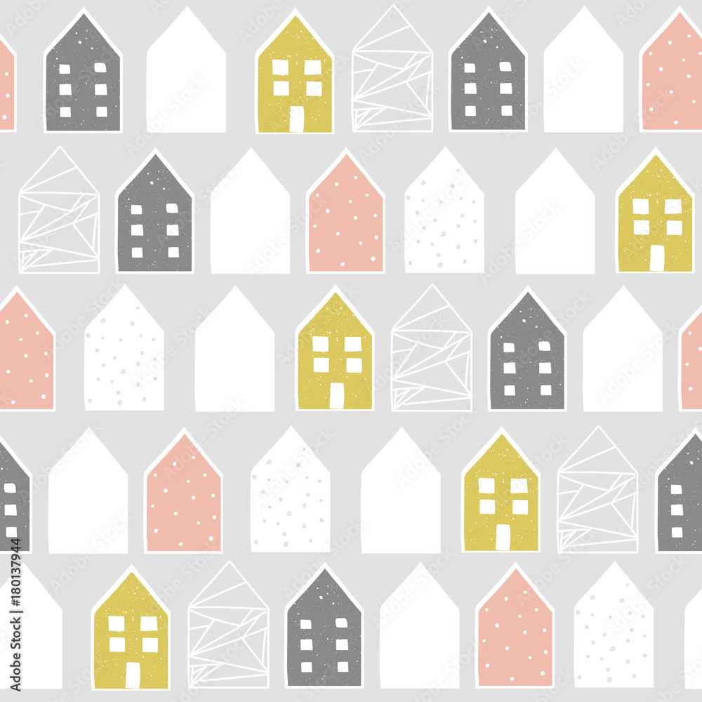 Cute nordic pattern with houses, vector illustration