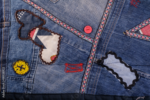 Background. Applique on denim fabric