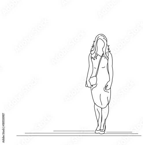 sketch of a girl with a bag, isolated