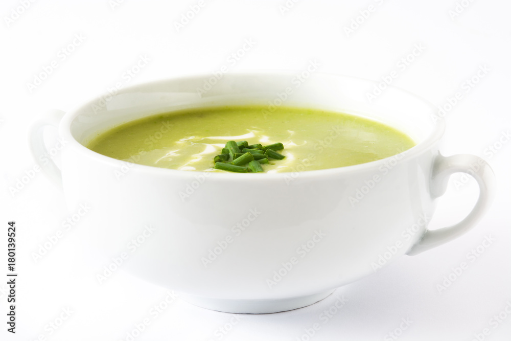 zucchini soup in bowl isolated on white background zucchini soup in bowl isolated on white background