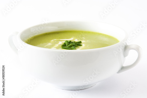 zucchini soup in bowl isolated on white background