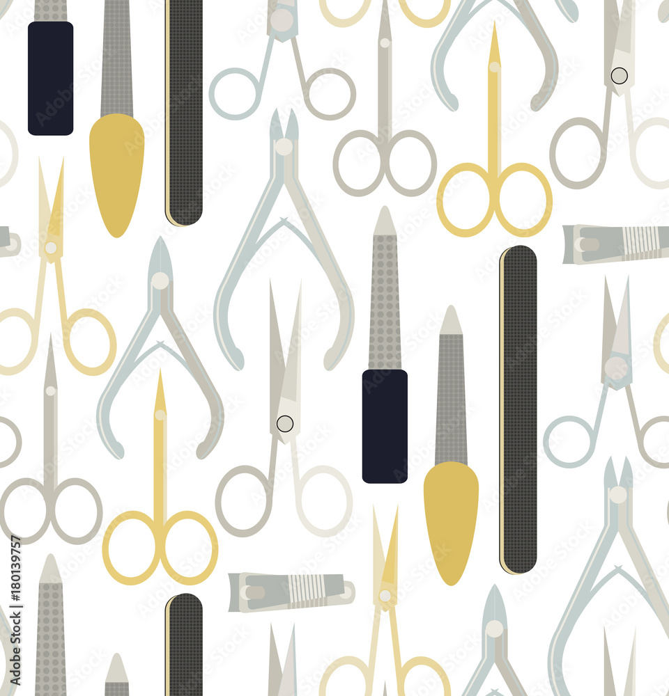 Seamless vector pattern with scissors for hair, for manicure, for beard. Scissors of different shape and length. Seamless pattern vector. Seamless vector pattern with scissors for hair, for manicure, for beard. Scissors of different shape and length. Seamless pattern vector.