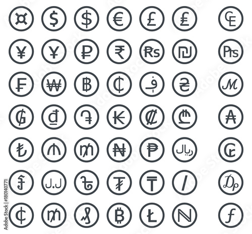Currency vector icon and symbols, world money