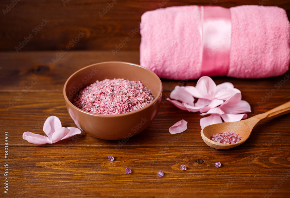 Beautiful spa composition with flowers on table close up Beautiful spa composition with flowers on table close up