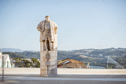 View on the Jean statue at the courtyard of the old university in Coimbra city in the central Portugal