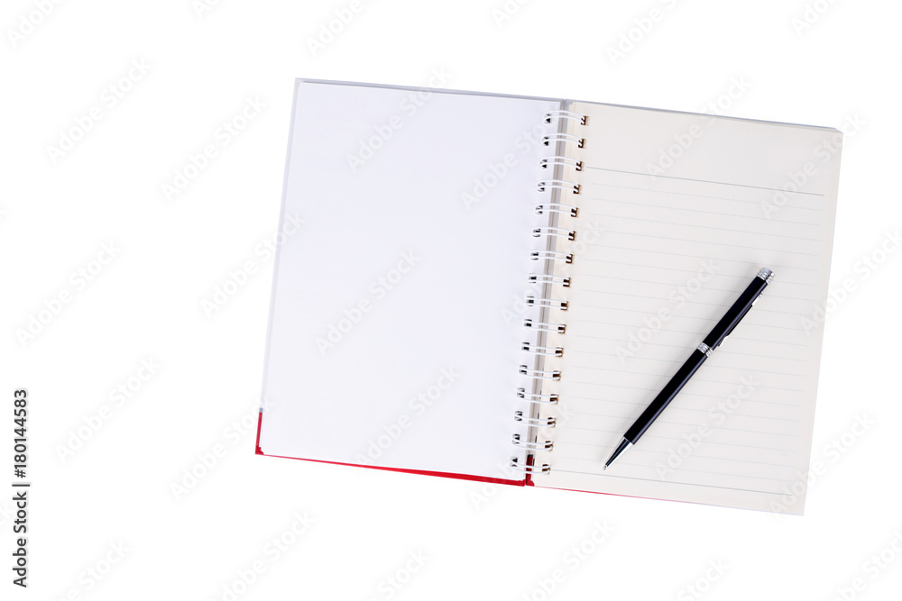 Open book with blank pages and pen on white background Open book with blank pages and pen on white background