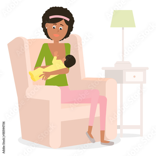 A young African-American mother breastfeed.