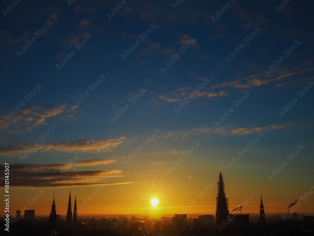 Hamburg Skyline Sonnenaufgang