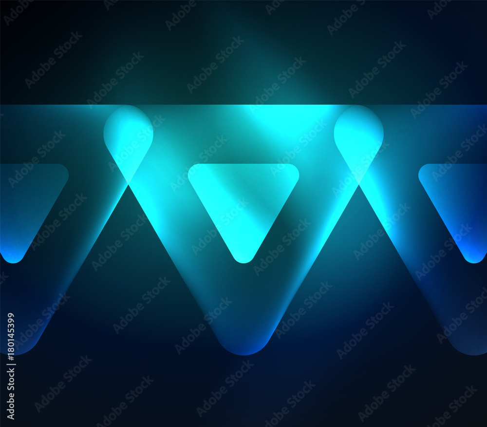 Fototapeta premium Glass glowing bright triangles on dark space design abstract background