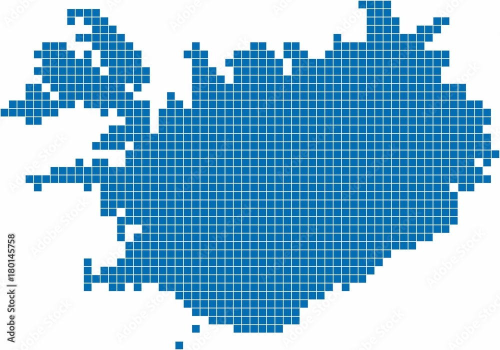 Blue square shape Iceland map on white background. Vector illustration eps10.