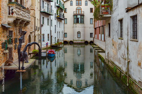 Northern Italian town of Treviso in the province of Veneto, it is located close to Treviso, Padua and, Vicenza. View of the city of Treviso Italy. Venetian architecture in Treviso, Italy.